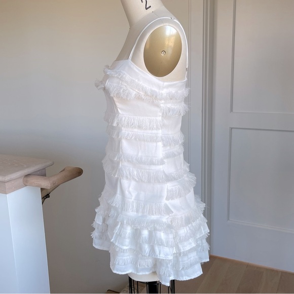 Princess Polly Molina White Mini Dress Size 4 straps eyelash ruffle fringe - Picture 4 of 7